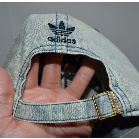 Adidas Stonewash Denim Strapback Baseball Hat Embroidered Trefoil - Picture 9 of 9